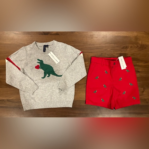 NWT- Dinosaur Heart Sweater (Size 5) & Short (Size 6) by Janie and Jack - Picture 1 of 6